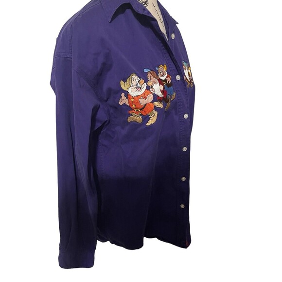 Vintage 90s Disney Store Women’s Purple Button Up Long Sleeve 7 Dwarfs Sz Large - Picture 8 of 16